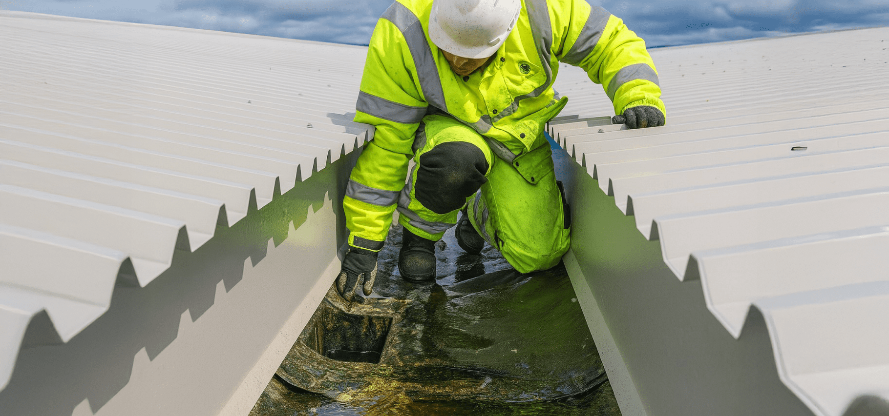 Professional gutters and downpipes installed on a commercial roof in Johannesburg