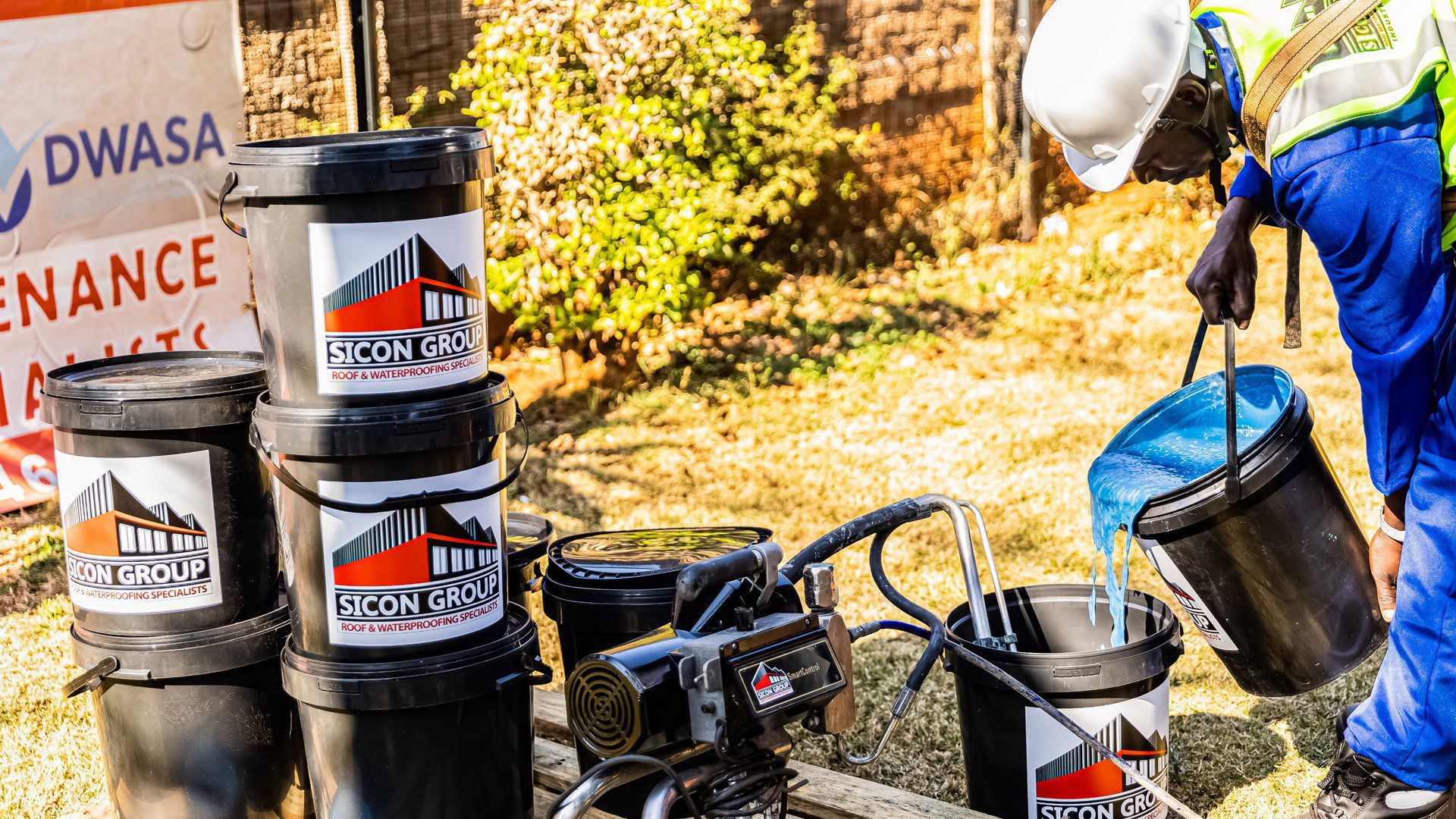 Buckets and roofing coatings supplied for repairs