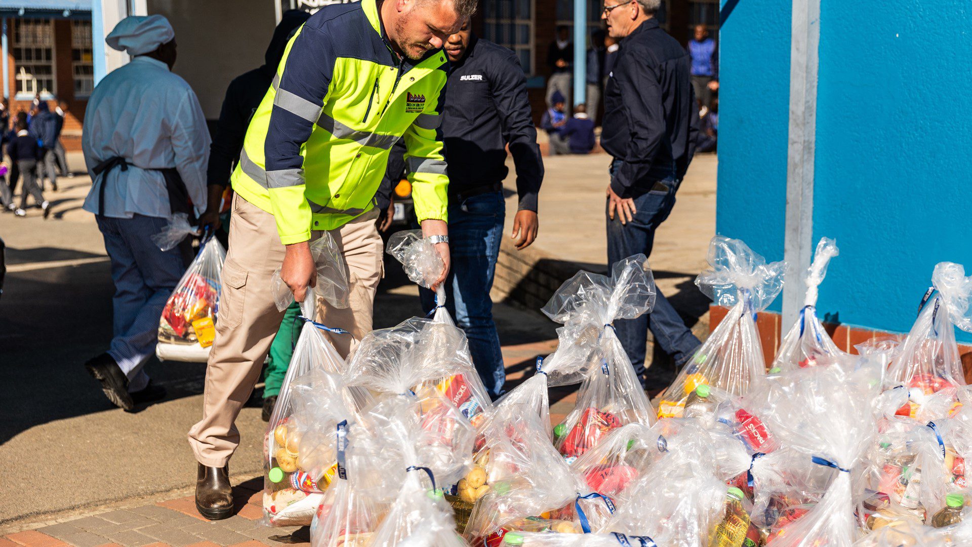 Packaged food parcels prepared for community handover